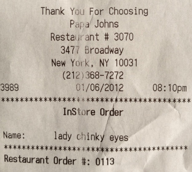 Before the rise of social media - Papa Johns restaurant receipt Papa Johns restaurant receipt - Before the rise of social media