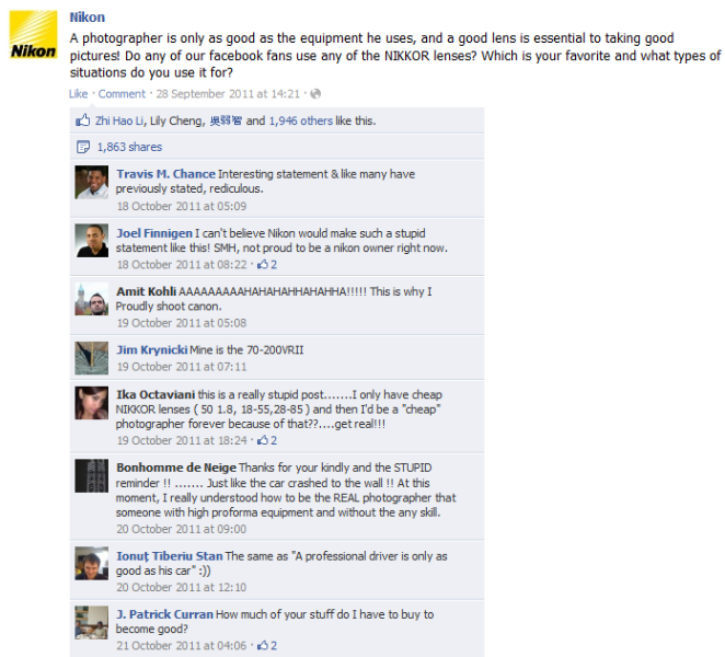 Nikon facebook statement - Don’t tell customers they’re not needed
