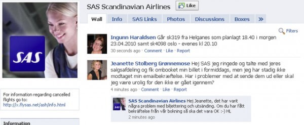 SAS Facebook Icelandic volcano eruption