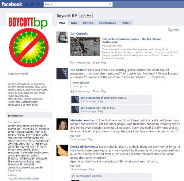 Facebook group Boycott BP