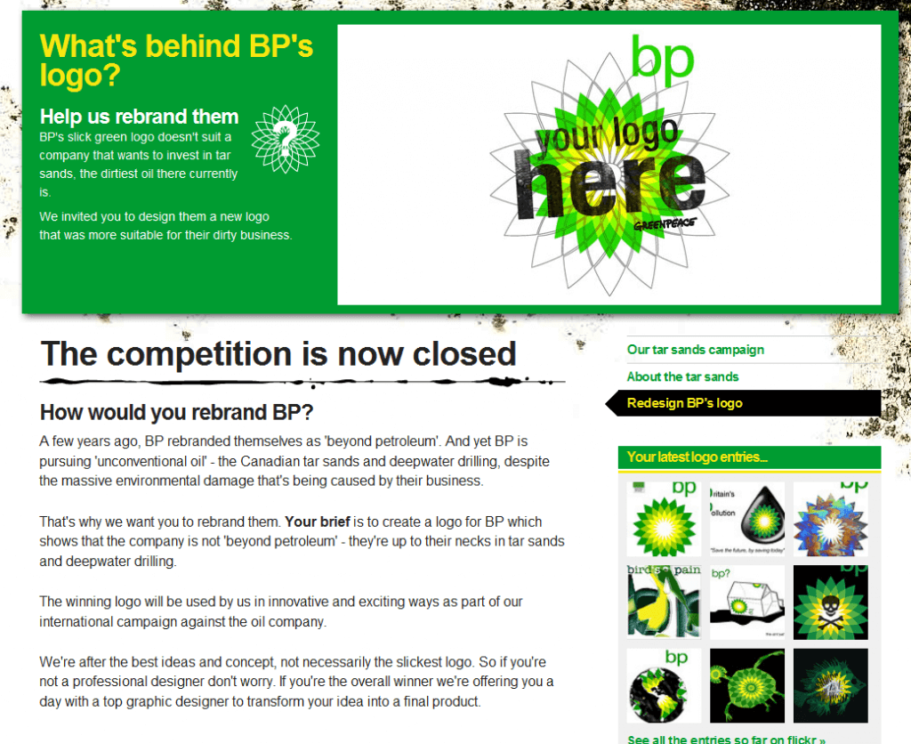 Greenpeace initiated a “Rebrand the BP Logo” contest