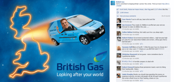 Brtish Gas Facebook Attack - Backlash on Twitter